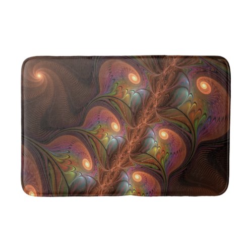 Colorful Fluorescent Abstract Trippy Brown Fractal Bathroom Mat