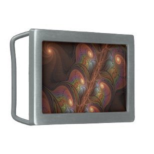 Colorful Fluorescent Abstract Trippy Brown Fractal Belt Buckle