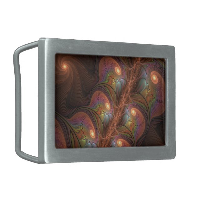 Colorful Fluorescent Abstract Trippy Brown Fractal Belt Buckle (Front Left)