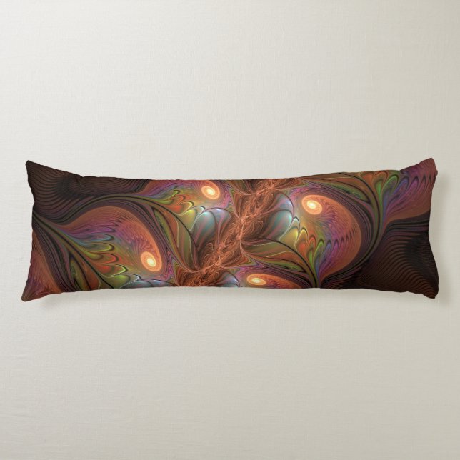 Colorful Fluorescent Abstract Trippy Brown Fractal Body Pillow (Front)