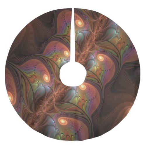 Colorful Fluorescent Abstract Trippy Brown Fractal Brushed Polyester Tree Skirt
