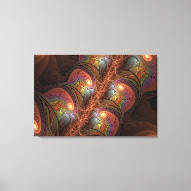 Colorful Fluorescent Abstract Trippy Brown Fractal Canvas Print (Front)