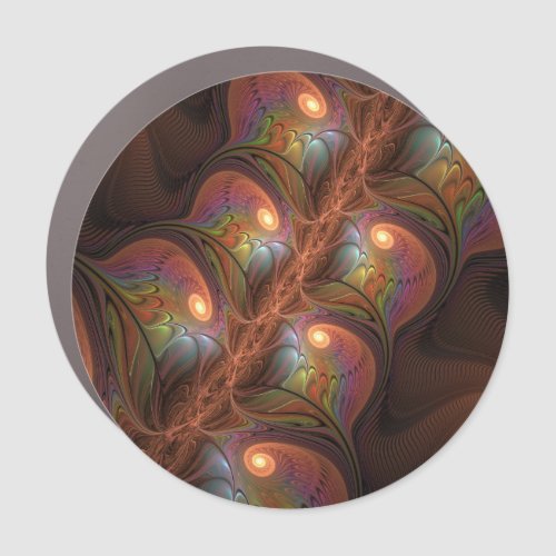 Colorful Fluorescent Abstract Trippy Brown Fractal Car Magnet