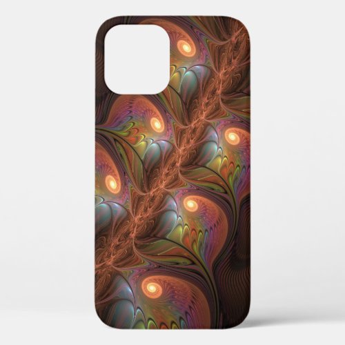 Colorful Fluorescent Abstract Trippy Brown Fractal iPhone 12 Case