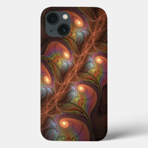Colorful Fluorescent Abstract Trippy Brown Fractal iPhone 13 Case