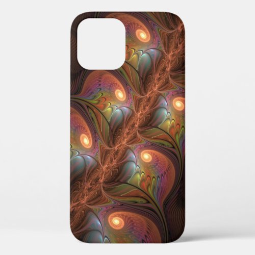 Colorful Fluorescent Abstract Trippy Brown Fractal iPhone 12 Pro Case