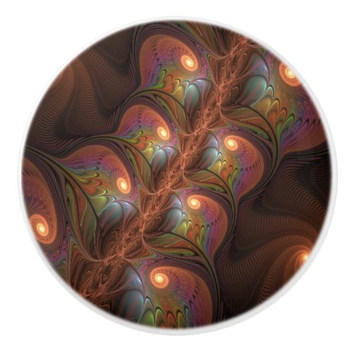 Colorful Fluorescent Abstract Trippy Brown Fractal Ceramic Knob
