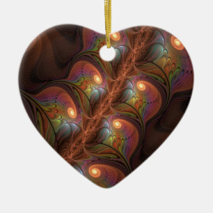 Colorful Fluorescent Abstract Trippy Brown Fractal Ceramic Ornament