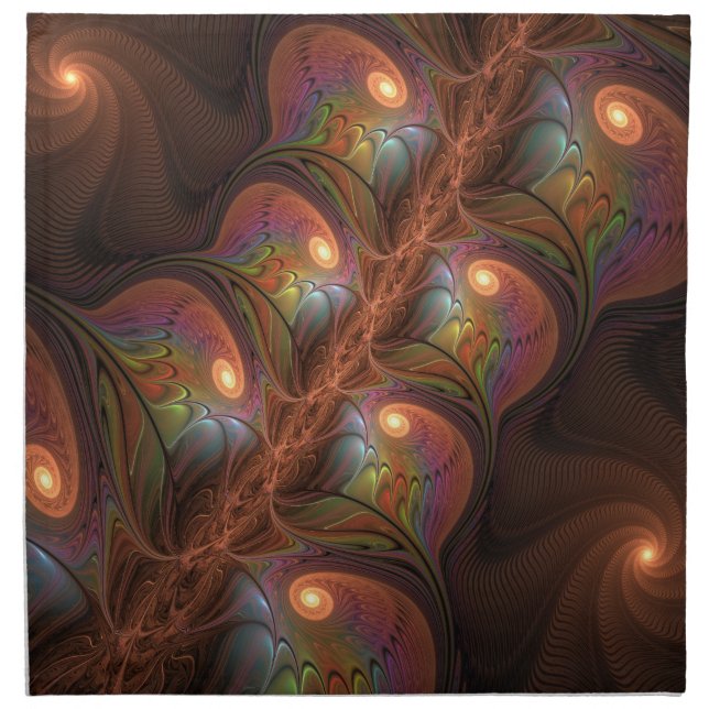 Colorful Fluorescent Abstract Trippy Brown Fractal Cloth Napkin (Front)