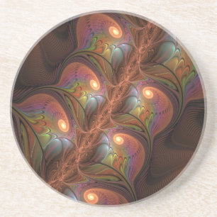 Colorful Fluorescent Abstract Trippy Brown Fractal Coaster