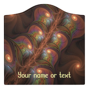 Colorful Fluorescent Abstract Trippy Brown Fractal Door Sign