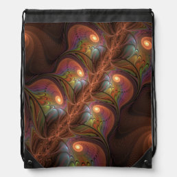 Colorful Fluorescent Abstract Trippy Brown Fractal Drawstring Bag