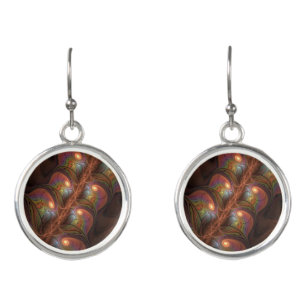 Colorful Fluorescent Abstract Trippy Brown Fractal Earrings