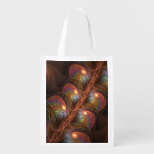Colorful Fluorescent Abstract Trippy Brown Fractal Grocery Bag