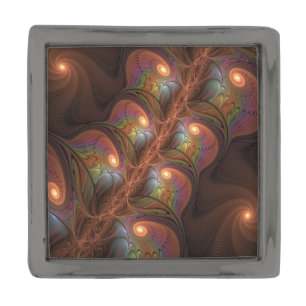 Colorful Fluorescent Abstract Trippy Brown Fractal Gunmetal Finish Lapel Pin