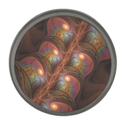 Colorful Fluorescent Abstract Trippy Brown Fractal Gunmetal Finish Lapel Pin