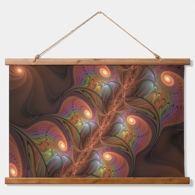 Colorful Fluorescent Abstract Trippy Brown Fractal Hanging Tapestry (Front)