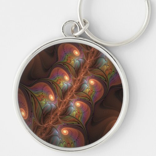 Colorful Fluorescent Abstract Trippy Brown Fractal Keychain
