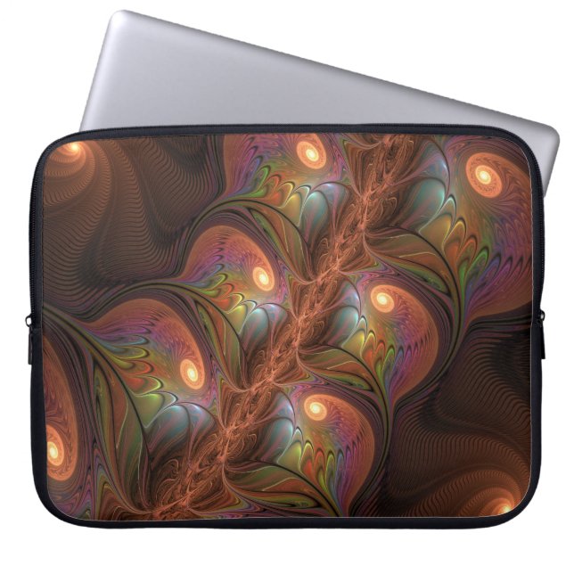 Colorful Fluorescent Abstract Trippy Brown Fractal Laptop Sleeve (Front)