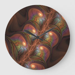 Colorful Fluorescent Abstract Trippy Brown Fractal Large Clock