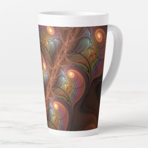 Colorful Fluorescent Abstract Trippy Brown Fractal Latte Mug