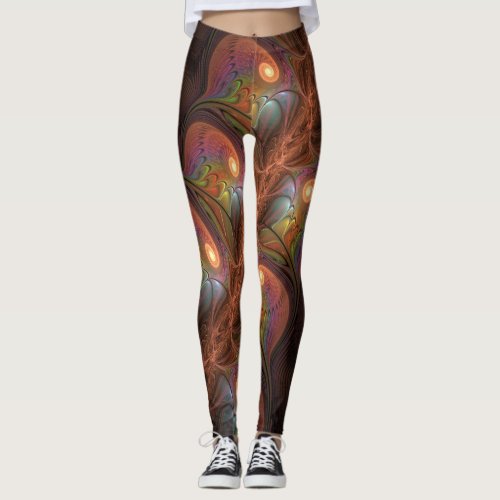 Colorful Fluorescent Abstract Trippy Brown Fractal Leggings