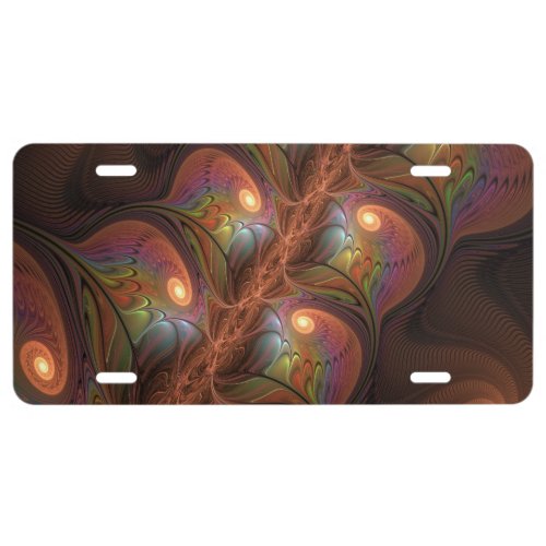 Colorful Fluorescent Abstract Trippy Brown Fractal License Plate