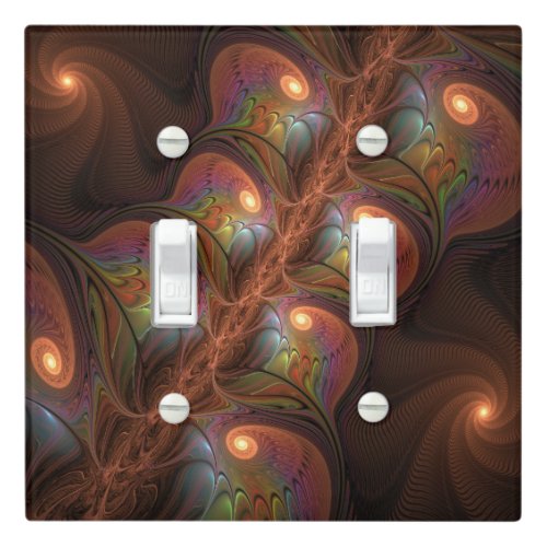 Colorful Fluorescent Abstract Trippy Brown Fractal Light Switch Cover