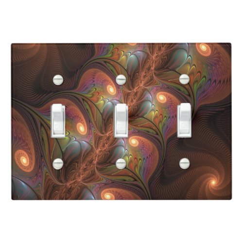 Colorful Fluorescent Abstract Trippy Brown Fractal Light Switch Cover
