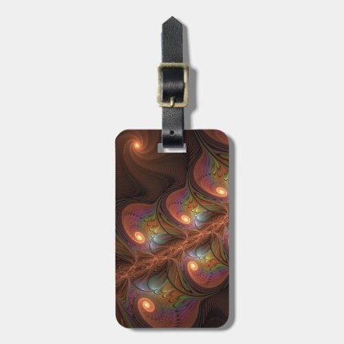 Colorful Fluorescent Abstract Trippy Brown Fractal Luggage Tag