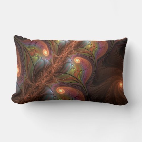 Colorful Fluorescent Abstract Trippy Brown Fractal Lumbar Pillow