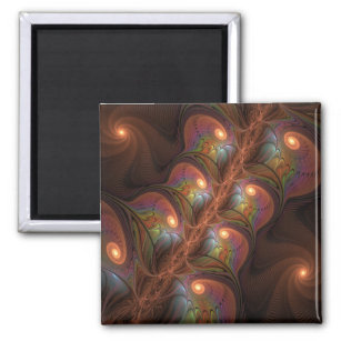 Colorful Fluorescent Abstract Trippy Brown Fractal Magnet