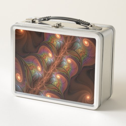 Colorful Fluorescent Abstract Trippy Brown Fractal Metal Lunch Box