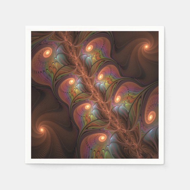 Colorful Fluorescent Abstract Trippy Brown Fractal Napkins (Front)