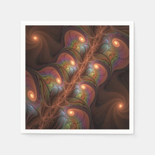 Colorful Fluorescent Abstract Trippy Brown Fractal Napkins