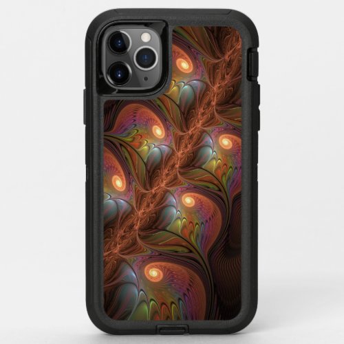 Colorful Fluorescent Abstract Trippy Brown Fractal OtterBox Defender iPhone 11 Pro Max Case