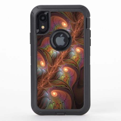 Colorful Fluorescent Abstract Trippy Brown Fractal OtterBox Defender iPhone XR Case