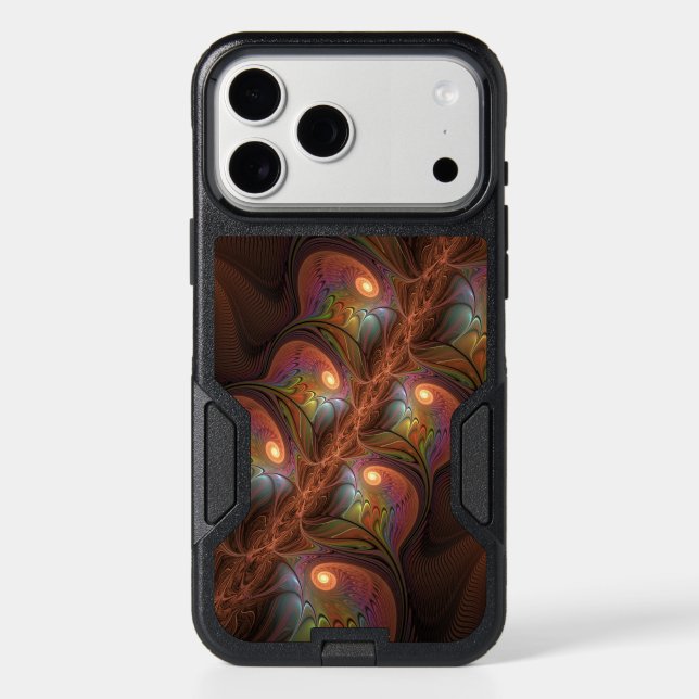 Colorful Fluorescent Abstract Trippy Brown Fractal Otterbox iPhone Case (Back)