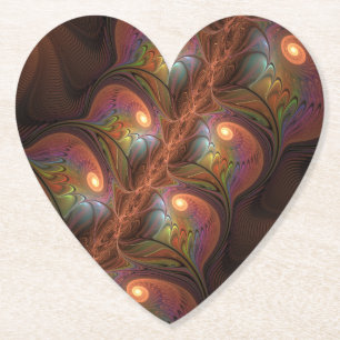 Colorful Fluorescent Abstract Trippy Brown Fractal Paper Coaster