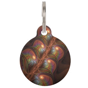 Colorful Fluorescent Abstract Trippy Brown Fractal Pet ID Tag