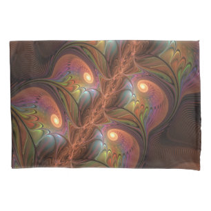 Colorful Fluorescent Abstract Trippy Brown Fractal Pillow Case