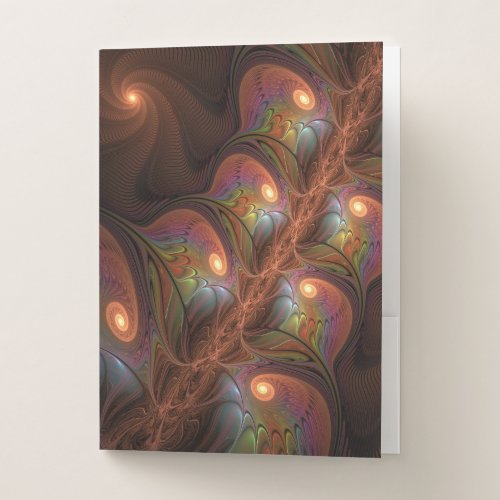 Colorful Fluorescent Abstract Trippy Brown Fractal Pocket Folder