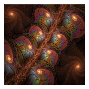 Colorful Fluorescent Abstract Trippy Brown Fractal Poster