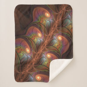 Colorful Fluorescent Abstract Trippy Brown Fractal Sherpa Blanket
