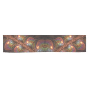 Colorful Fluorescent Abstract Trippy Brown Fractal Short Table Runner