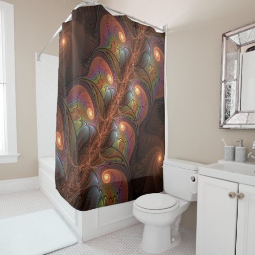 Colorful Fluorescent Abstract Trippy Brown Fractal Shower Curtain