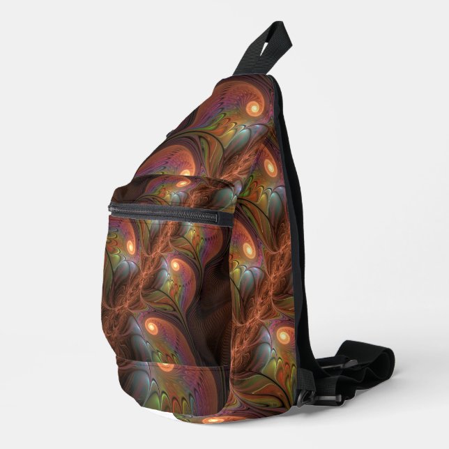 Colorful Fluorescent Abstract Trippy Brown Fractal Sling Bag (Right Corner)