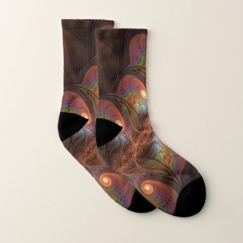 Colorful Fluorescent Abstract Trippy Brown Fractal Socks