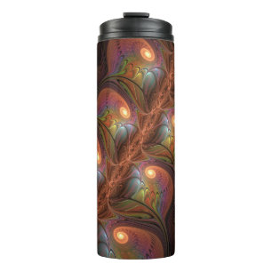 Colorful Fluorescent Abstract Trippy Brown Fractal Thermal Tumbler