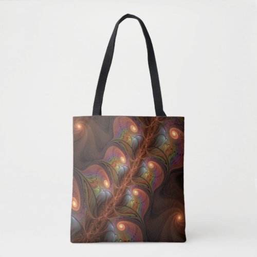 Colorful Fluorescent Abstract Trippy Brown Fractal Tote Bag